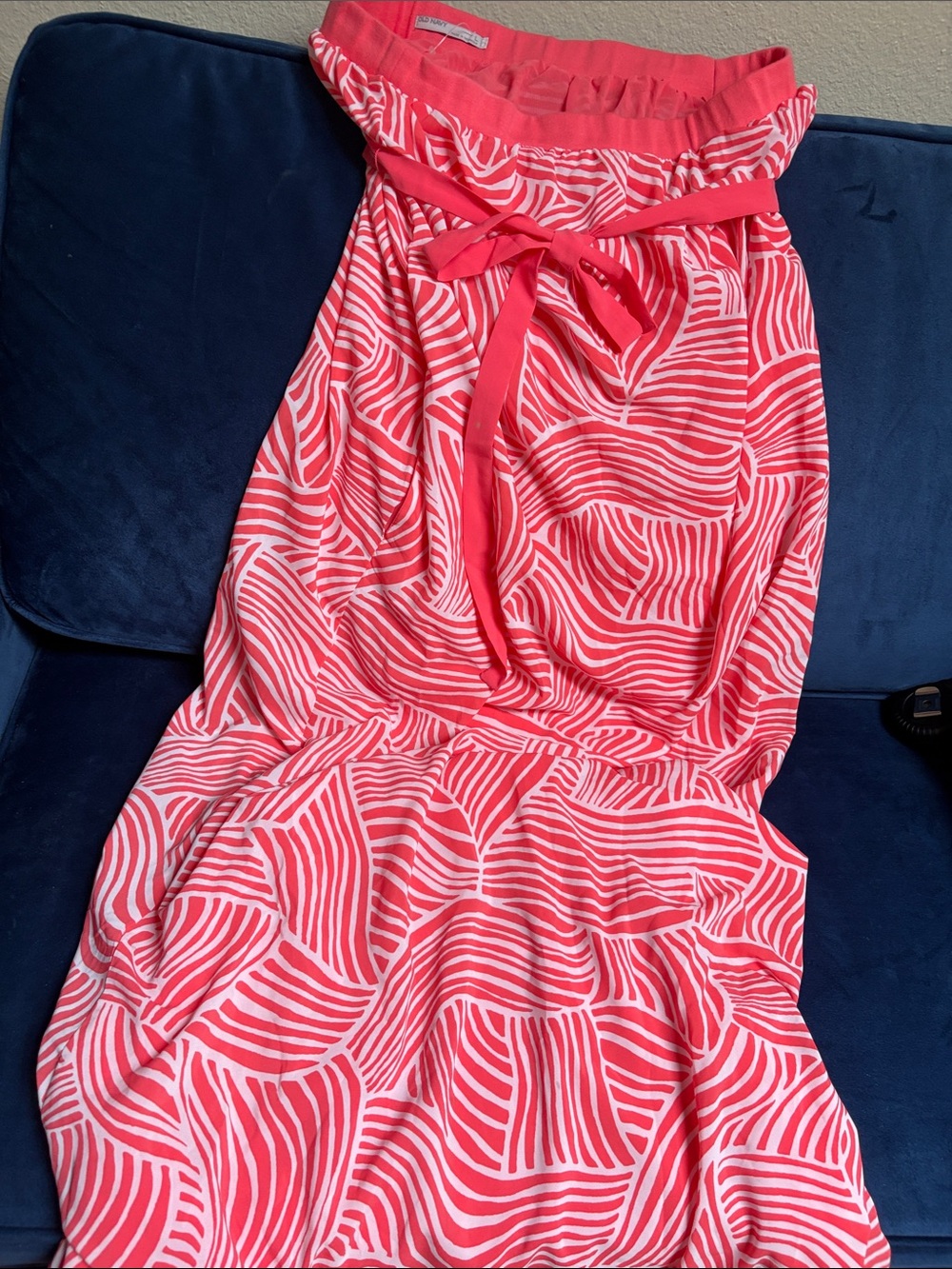 Old Navy Coral and White Printed Maxi Skirt